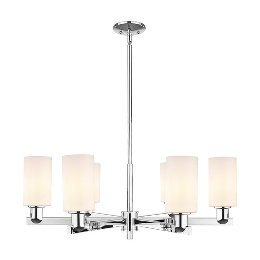 Innovations Clymer 34in 6-Light Chandelier | Industrial Polished Chrome and Matte White Glass | Dining Room & Living Room | Model 716-6CR-PC-G801