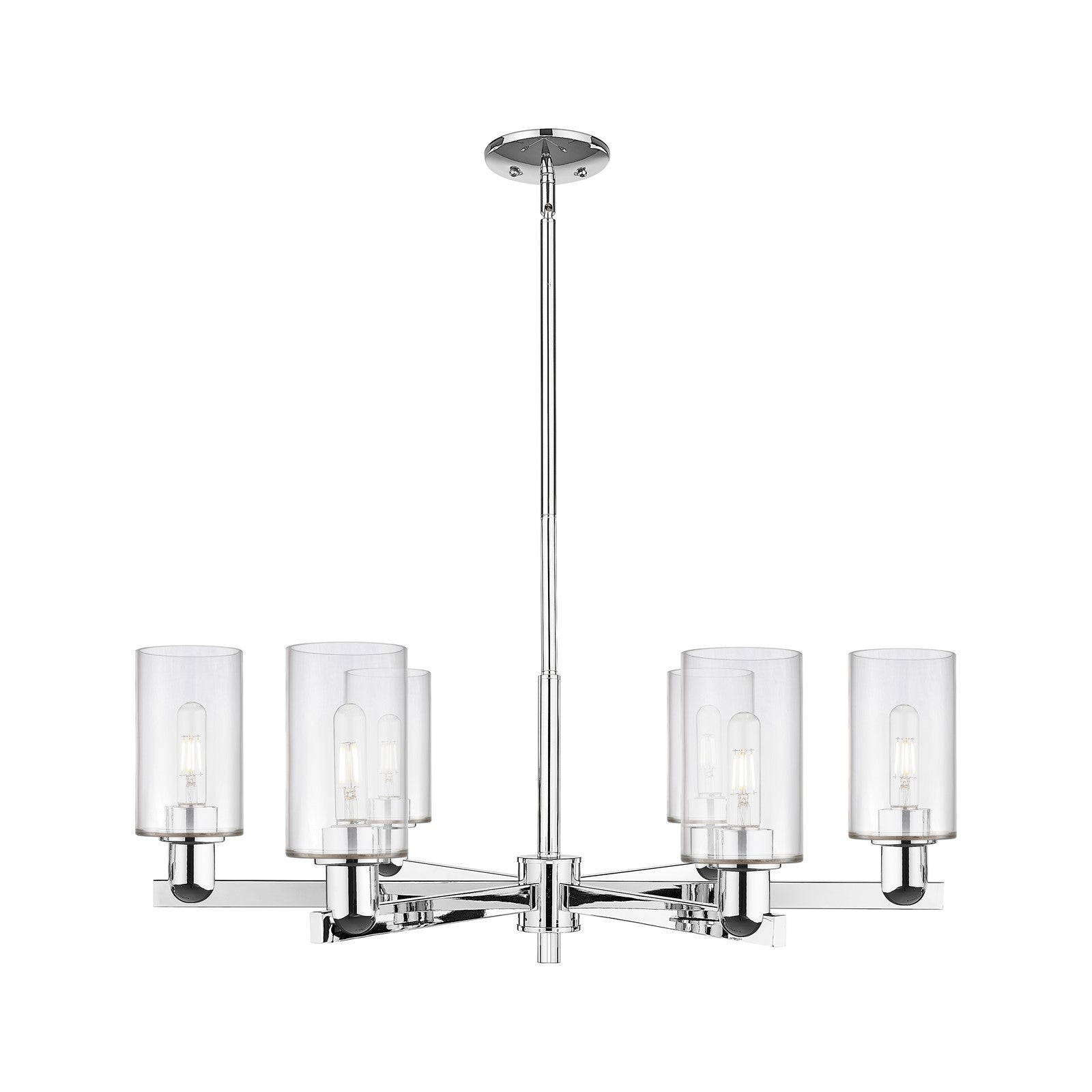 Innovations Clymer 34in 6-Light Chandelier | Industrial Polished Chrome and Clear Glass | Dining Room & Living Room | Model 716-6CR-PC-G802