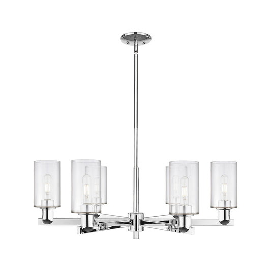 Innovations Clymer 34in 6-Light Chandelier | Industrial Polished Chrome and Clear Glass | Dining Room & Living Room | Model 716-6CR-PC-G802