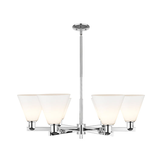 Innovations Berkshire Glass 38in 6-Light Chandelier | Industrial Polished Chrome and Matte White Glass | Kitchen Island & Dining | Model 716-6CR-PC-GBC-81