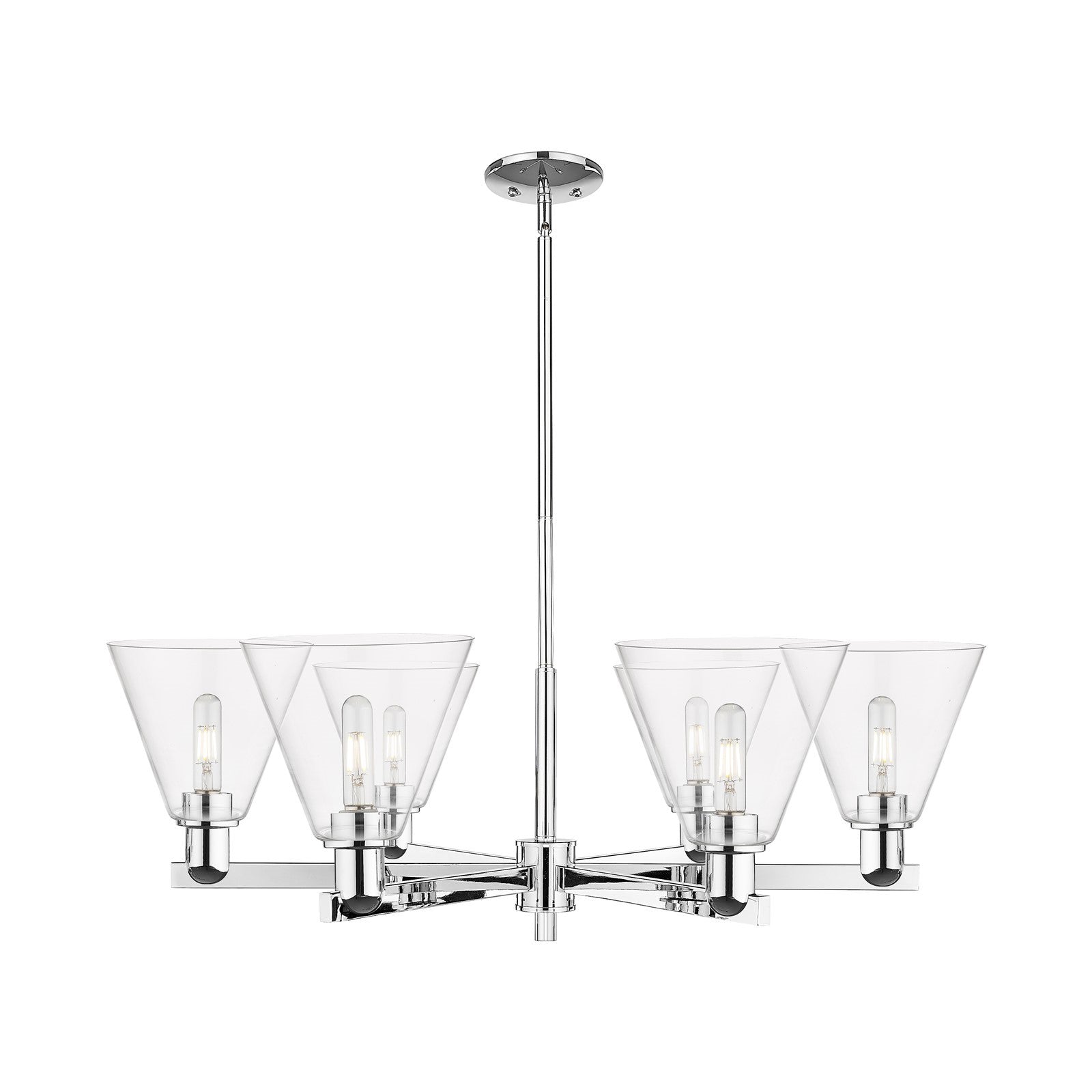 Innovations Berkshire Glass 38in 6-Light Chandelier | Industrial Polished Chrome Steel and Clear Cone Glass | Dining Room & | Model 716-6CR-PC-GBC-82