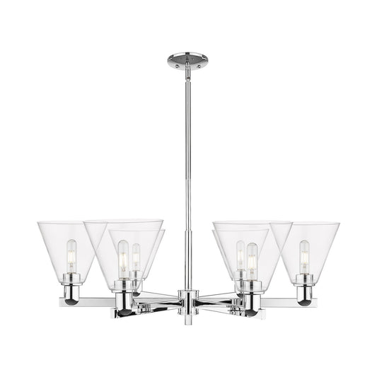 Innovations Berkshire Glass 38in 6-Light Chandelier | Industrial Polished Chrome Steel and Clear Cone Glass | Dining Room & | Model 716-6CR-PC-GBC-82
