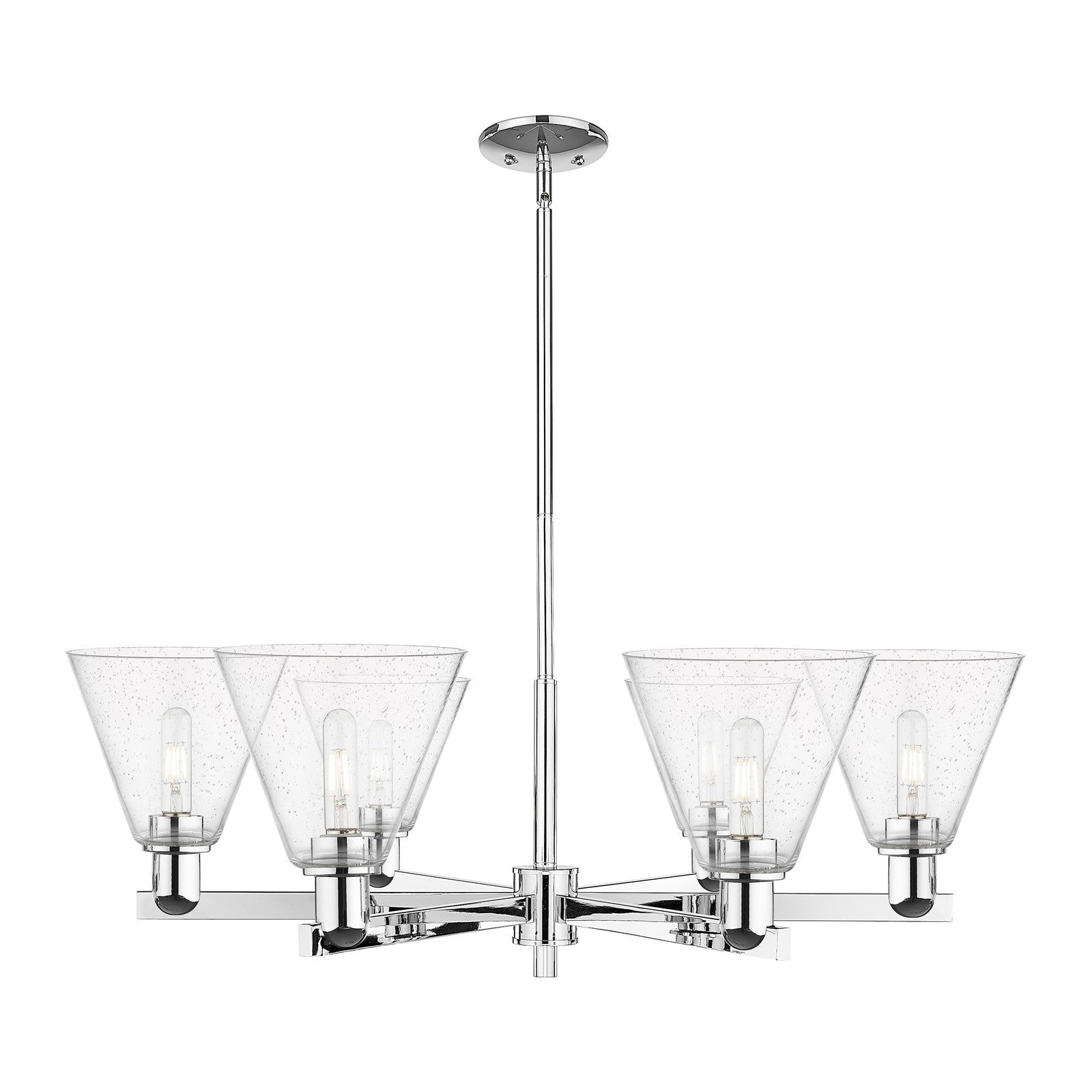 Innovations Berkshire Glass 38in 6-Light Chandelier | Industrial Polished Chrome and Seedy Glass | Kitchen & Dining Room | Model 716-6CR-PC-GBC-84