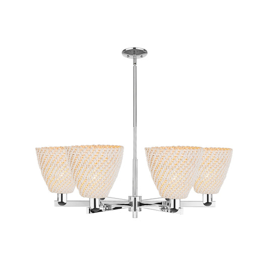 Innovations Bristol Natural 39in 6-Light Chandelier | Industrial Polished Chrome and Natural Fiber Dome Shade | Dining Room & | Model 716-6CR-PC-NBD-9-NAT