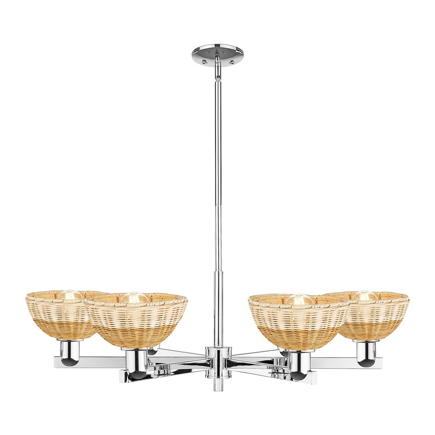 Innovations Natural Ballston Dome 24in 6-Light Chandelier | Farmhouse Polished Chrome and Natural Fiber Basketweave | Model 716-6CR-PC-NBD2-75-NAT