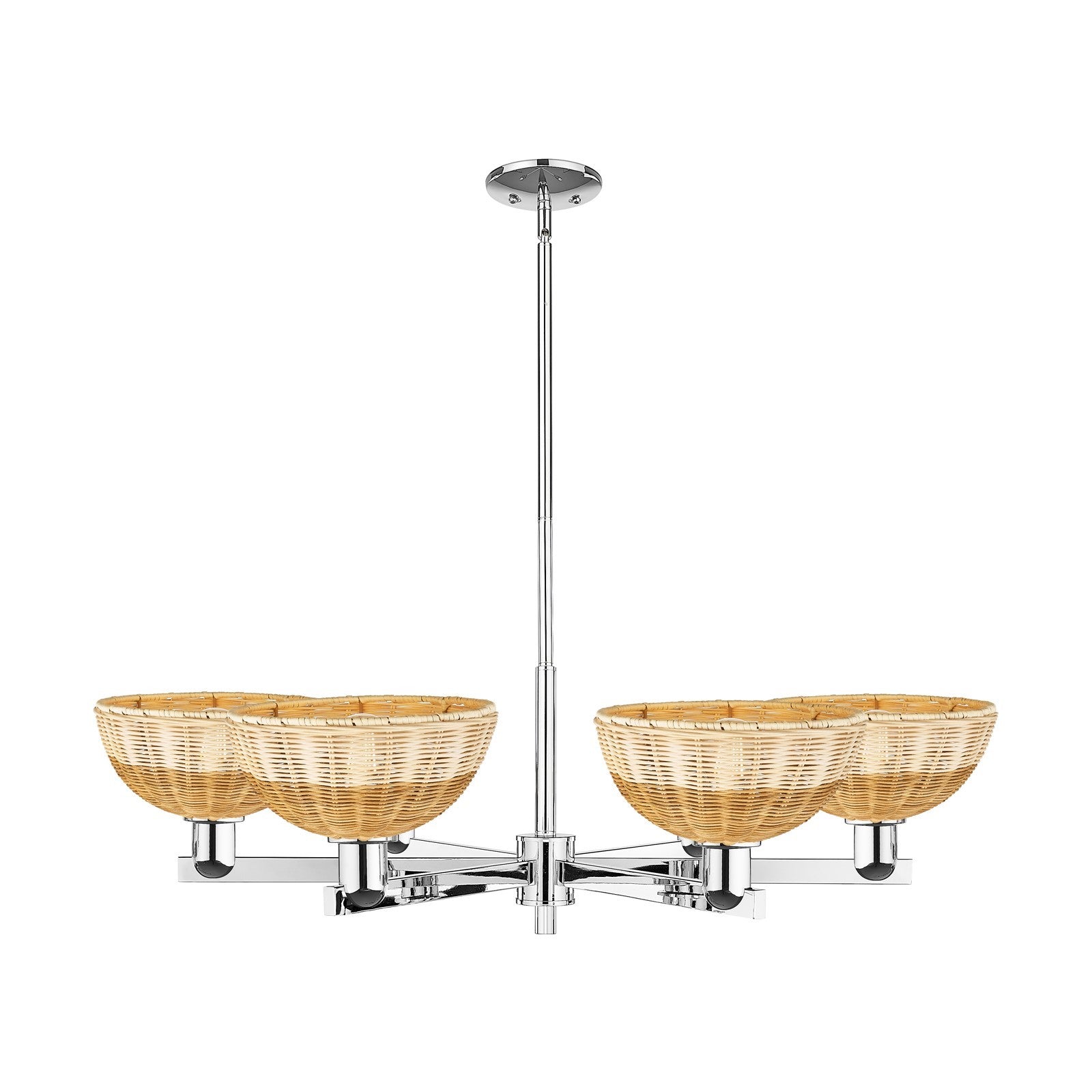 Innovations Bristol Natural II 39in 6-Light Chandelier | Industrial Polished Chrome and Natural Fiber Dome Shade | Dining | Model 716-6CR-PC-NBD2-9-NAT