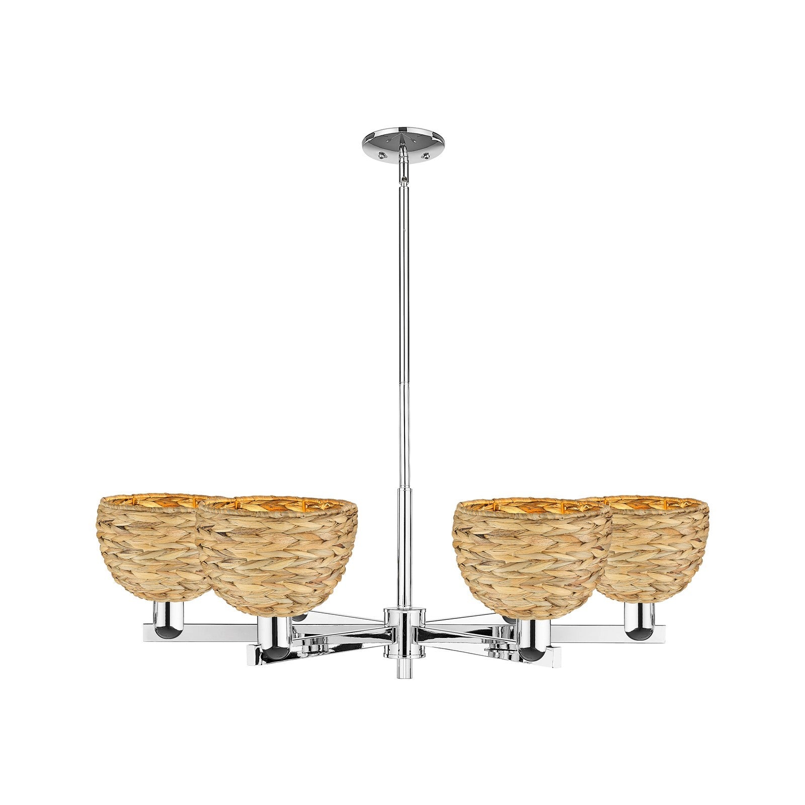 Innovations Arcadia 38in 6-Light Chandelier | Industrial Polished Chrome and Natural Rattan | Dining Room & Living Room | Model 716-6CR-PC-RBD-8-NAT