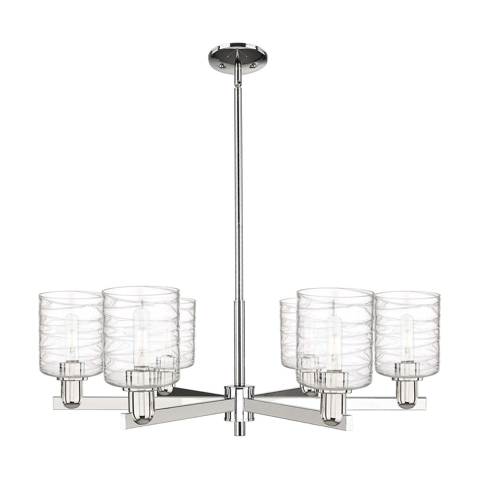 Innovations Cobbleskill 35in 6-Light Chandelier | Industrial Polished Nickel and Deco Swirl Glass | Dining Room & Living Room | Model 716-6CR-PN-G1113