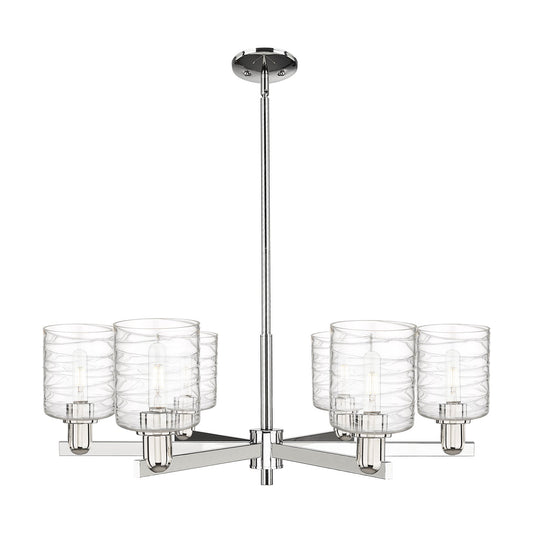 Innovations Cobbleskill 35in 6-Light Chandelier | Industrial Polished Nickel and Deco Swirl Glass | Dining Room & Living Room | Model 716-6CR-PN-G1113