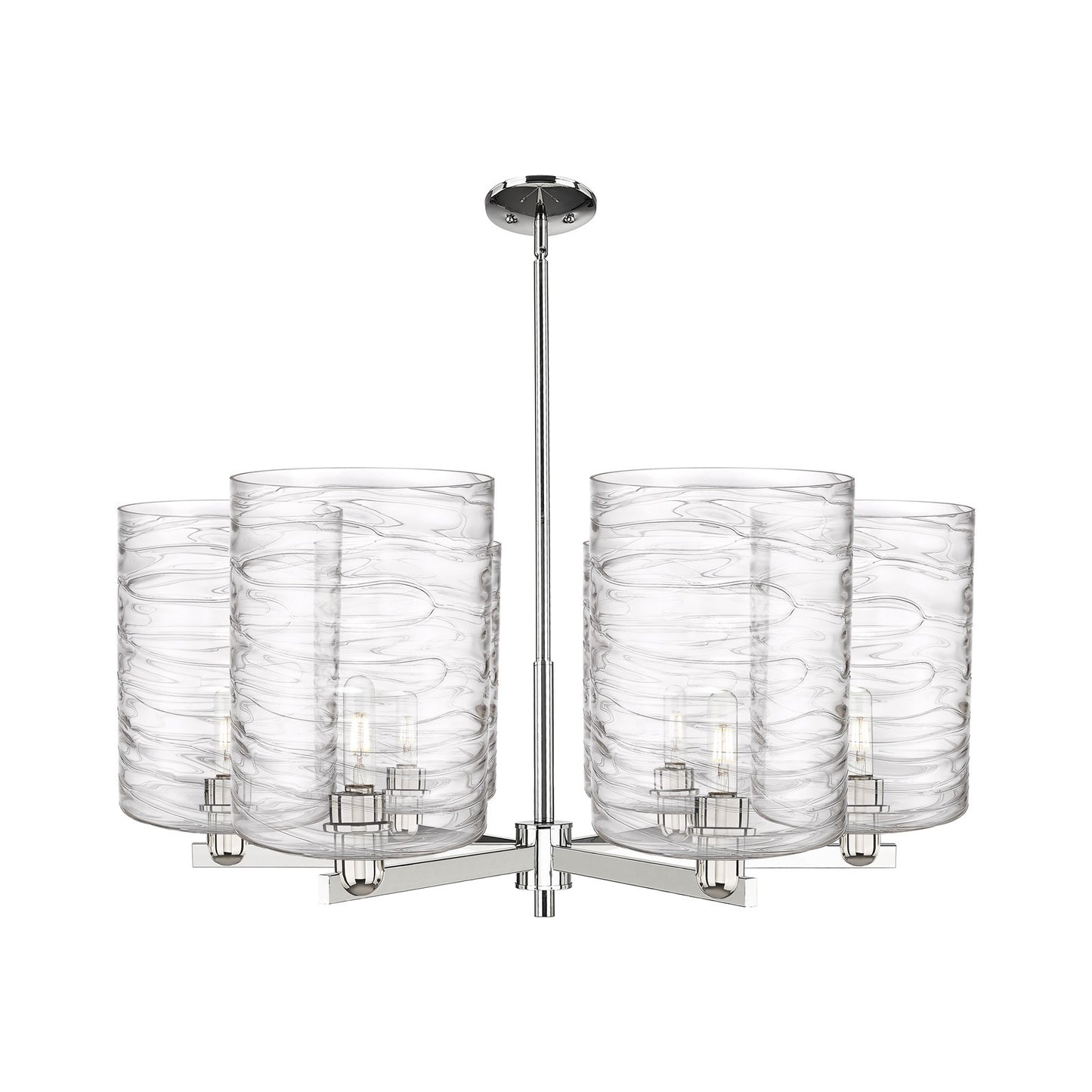 Innovations Cobbleskill 39in 6-Light Chandelier | Industrial Polished Nickel and Clear Deco Swirl Glass | Dining Room & Living | Model 716-6CR-PN-G1113-L