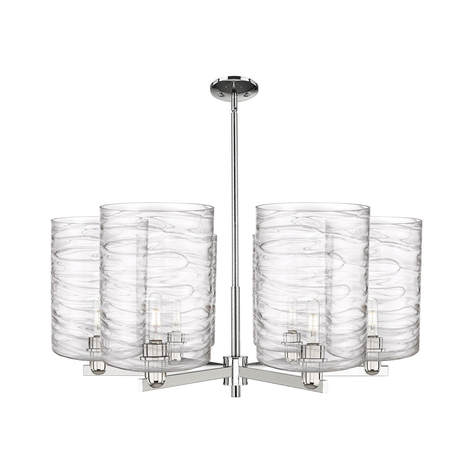 Innovations Cobbleskill 39in 6-Light Chandelier | Industrial Polished Nickel and Clear Deco Swirl Glass | Dining Room & Living | Model 716-6CR-PN-G1113-L
