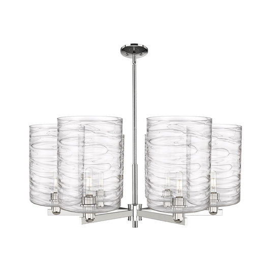 Innovations Cobbleskill 39in 6-Light Chandelier | Industrial Polished Nickel and Clear Deco Swirl Glass | Dining Room & Living | Model 716-6CR-PN-G1113-L
