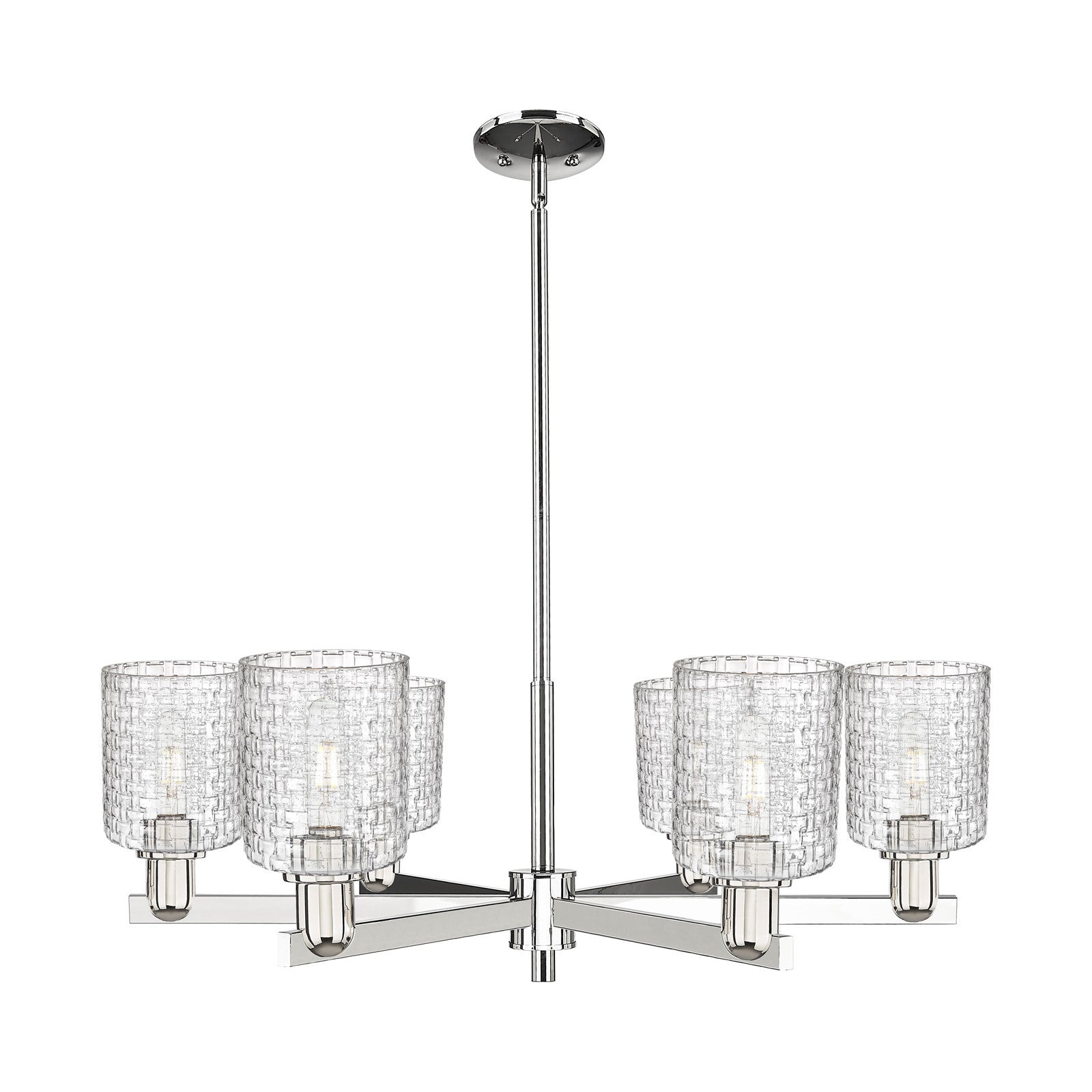 Innovations Cobbleskill 35in 6-Light Chandelier | Industrial Polished Nickel and Clear Basket Weave Glass | Dining Room & | Model 716-6CR-PN-G112C-5CL