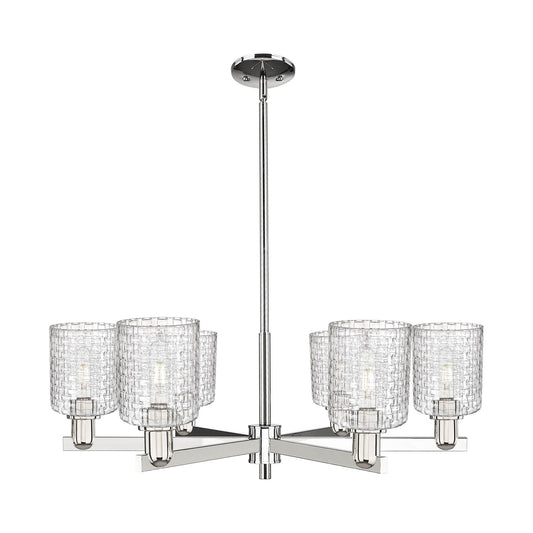 Innovations Cobbleskill 35in 6-Light Chandelier | Industrial Polished Nickel and Clear Basket Weave Glass | Dining Room & | Model 716-6CR-PN-G112C-5CL