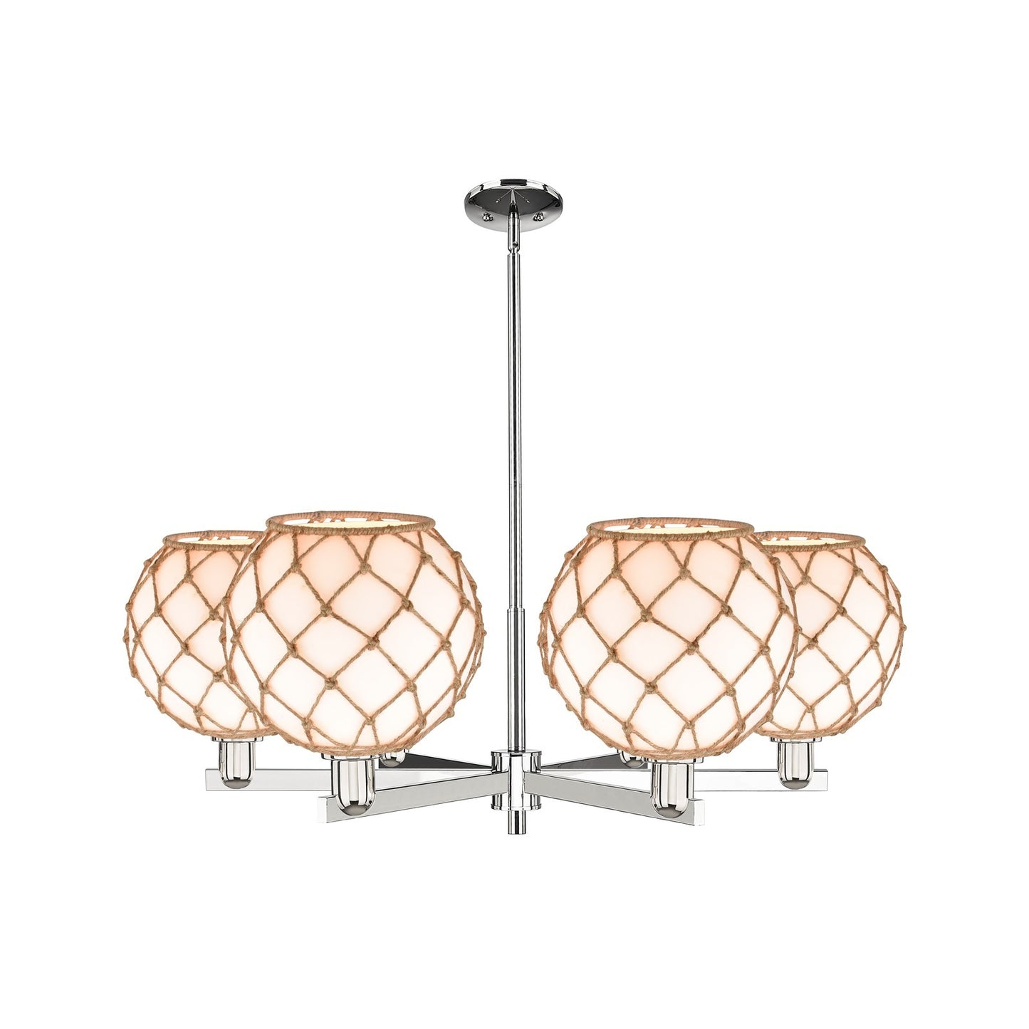 Innovations Farmhouse Rope 40in 6-Light Chandelier | Industrial Polished Nickel and Matte White Glass with Brown Rope | Model 716-6CR-PN-G121-10RB