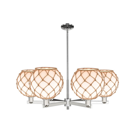 Innovations Farmhouse Rope 40in 6-Light Chandelier | Industrial Polished Nickel and Matte White Glass with Brown Rope | Model 716-6CR-PN-G121-10RB