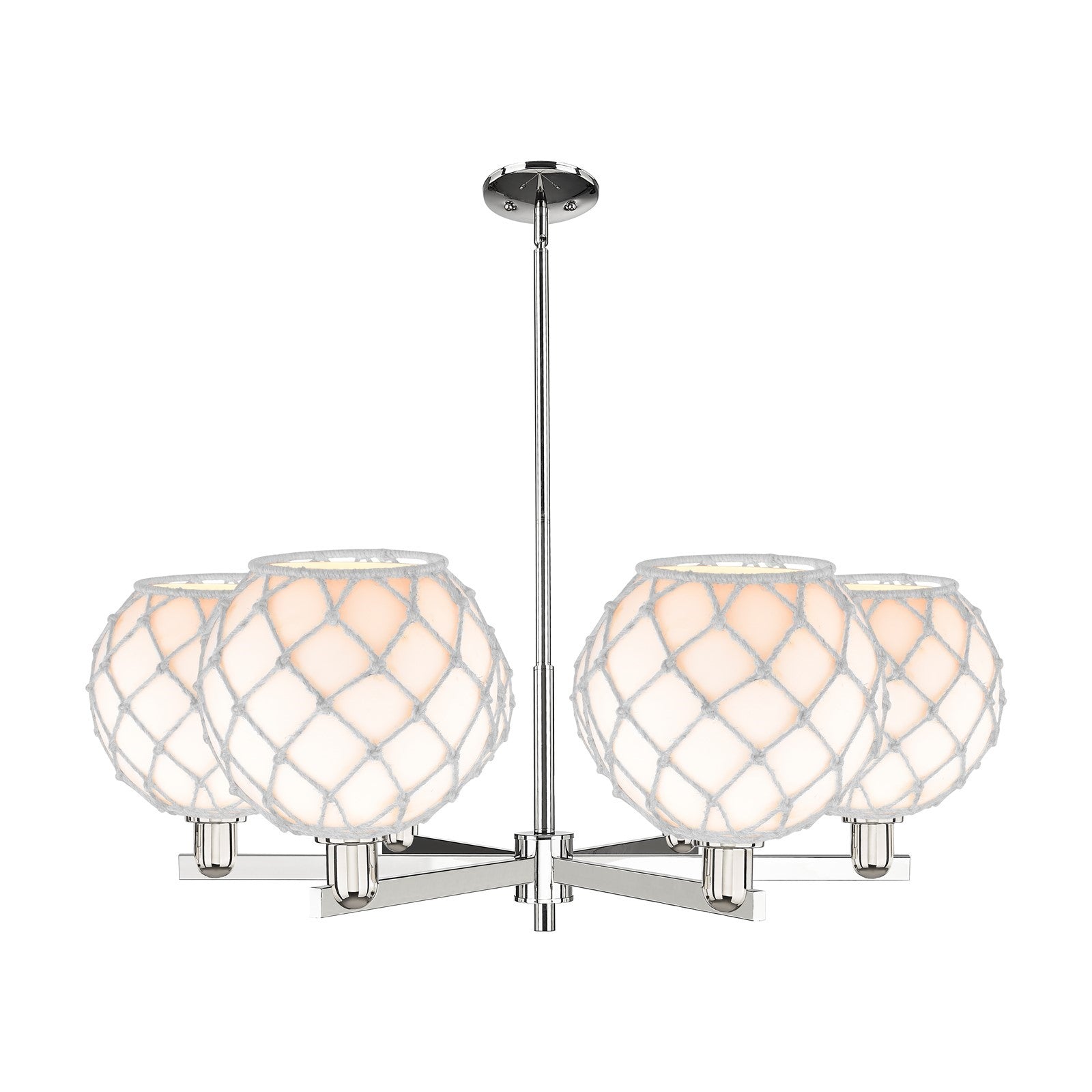 Innovations Farmhouse Rope 40in 6-Light Chandelier | Industrial Polished Nickel and White Glass with Rope | Dining Room & | Model 716-6CR-PN-G121-10RW