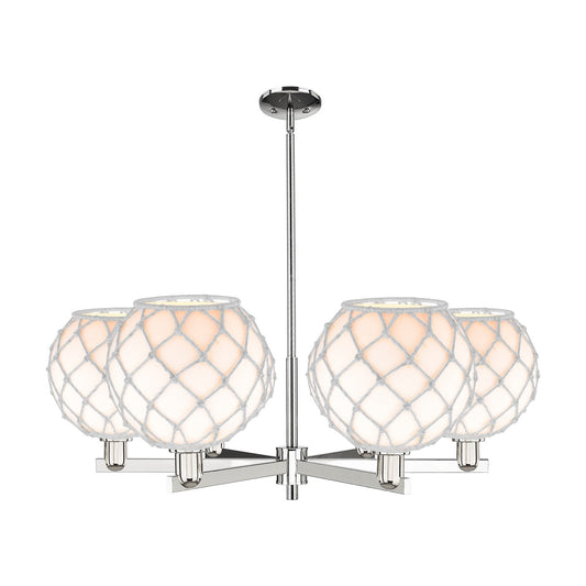Innovations Farmhouse Rope 40in 6-Light Chandelier | Industrial Polished Nickel and White Glass with Rope | Dining Room & | Model 716-6CR-PN-G121-10RW