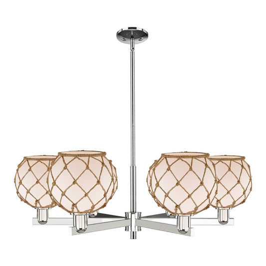 Innovations Farmhouse Rope 38in 6-Light Chandelier | Industrial Polished Nickel and White Glass with Brown Rope | Dining Room | Model 716-6CR-PN-G121-8RB