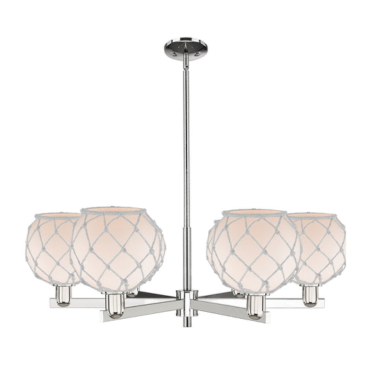 Innovations Farmhouse Rope 38in 6-Light Chandelier | Industrial Polished Nickel Steel and White Glass Rope | Dining Room & | Model 716-6CR-PN-G121-8RW