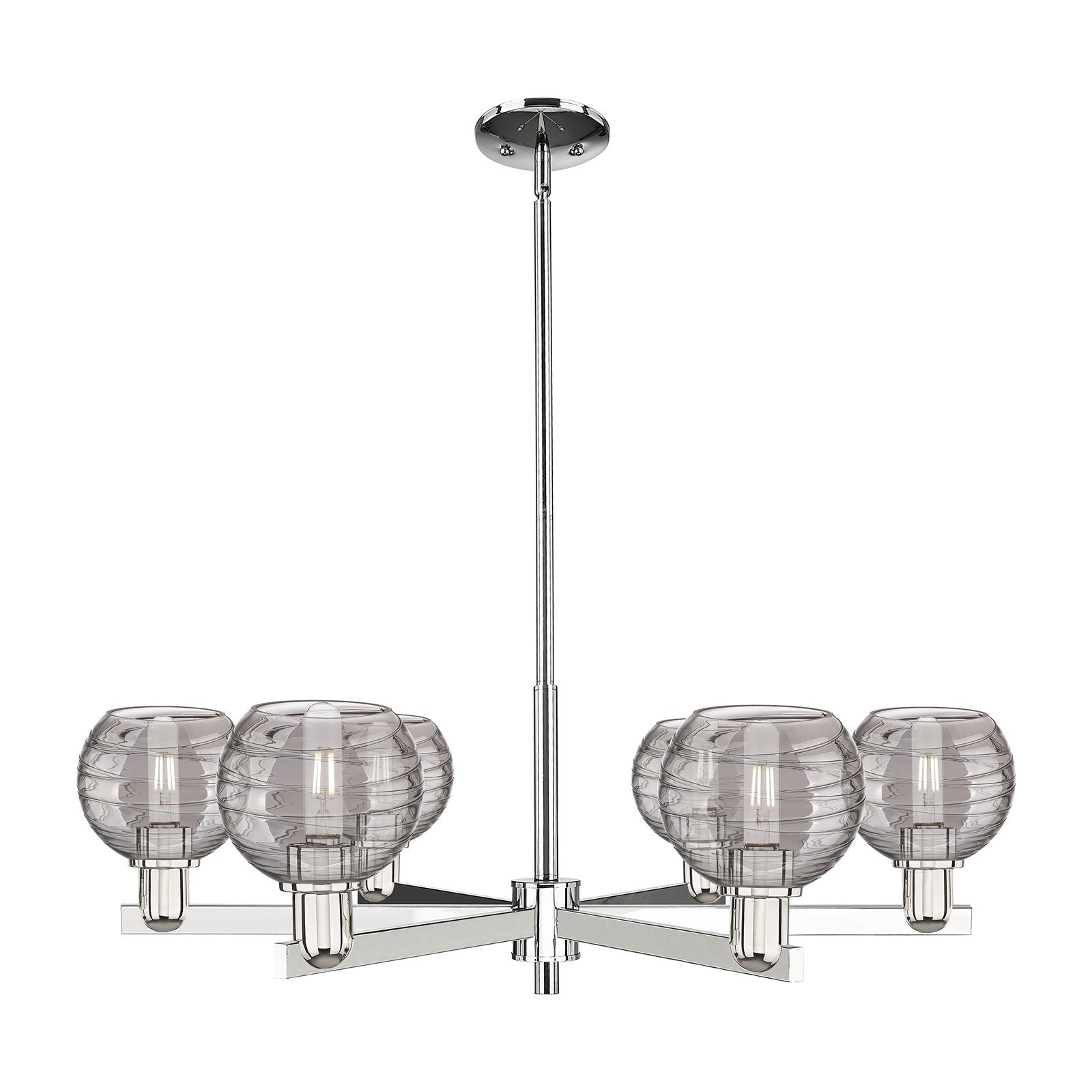 Innovations Athens Deco Swirl 24in 6-Light Chandelier | Industrial Modern Polished Nickel and Light Smoke Glass | Dining Room | Model 716-6CR-PN-G1213-6SM