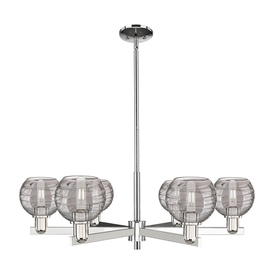 Innovations Athens Deco Swirl 24in 6-Light Chandelier | Industrial Modern Polished Nickel and Light Smoke Glass | Dining Room | Model 716-6CR-PN-G1213-6SM