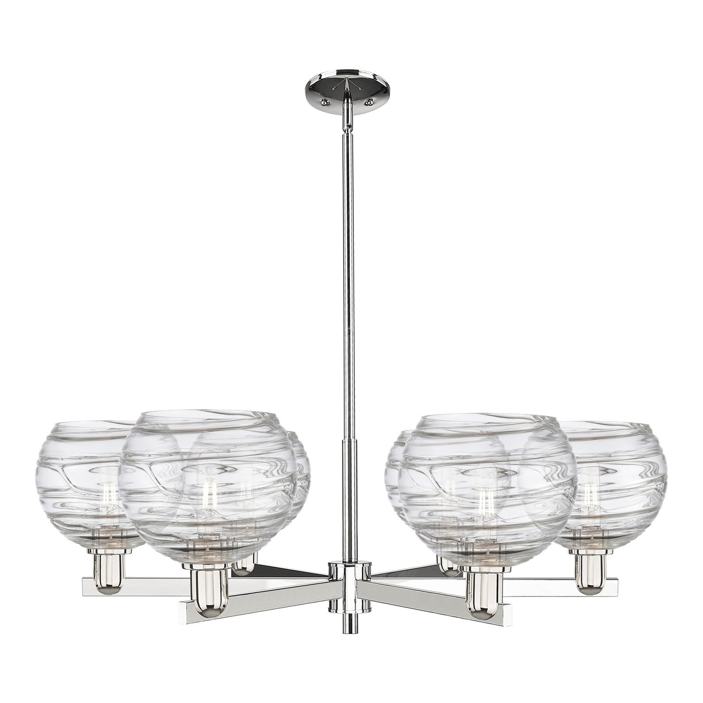 Innovations Athens Deco Swirl 38in 6-Light Chandelier | Industrial Polished Nickel and Clear Deco Swirl Glass | Kitchen | Model 716-6CR-PN-G1213-8CL