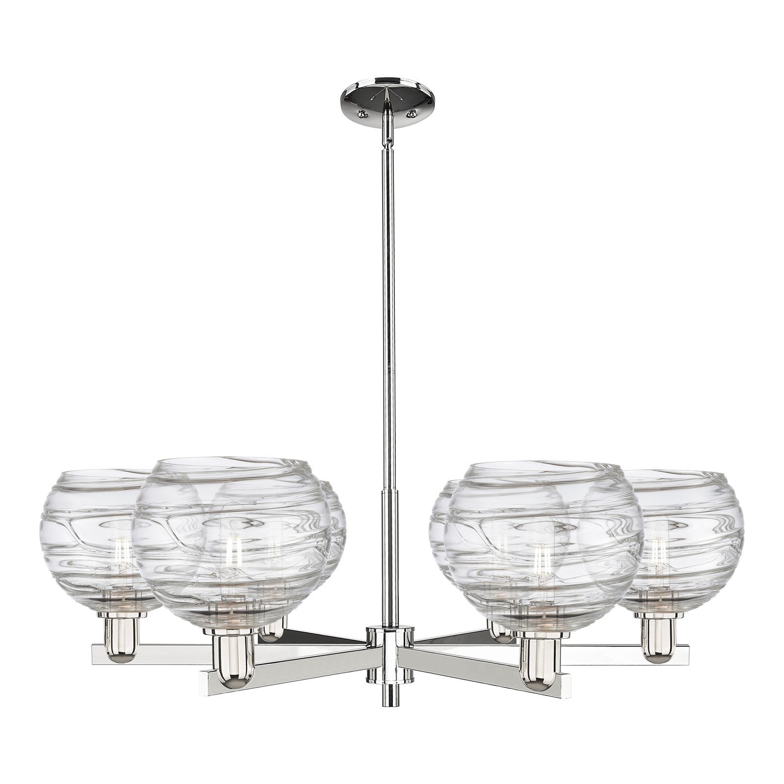 Innovations Athens Deco Swirl 38in 6-Light Chandelier | Industrial Polished Nickel and Clear Deco Swirl Glass | Kitchen | Model 716-6CR-PN-G1213-8CL