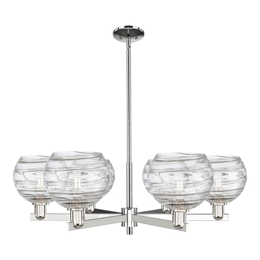 Innovations Athens Deco Swirl 38in 6-Light Chandelier | Industrial Polished Nickel and Clear Deco Swirl Glass | Kitchen | Model 716-6CR-PN-G1213-8CL
