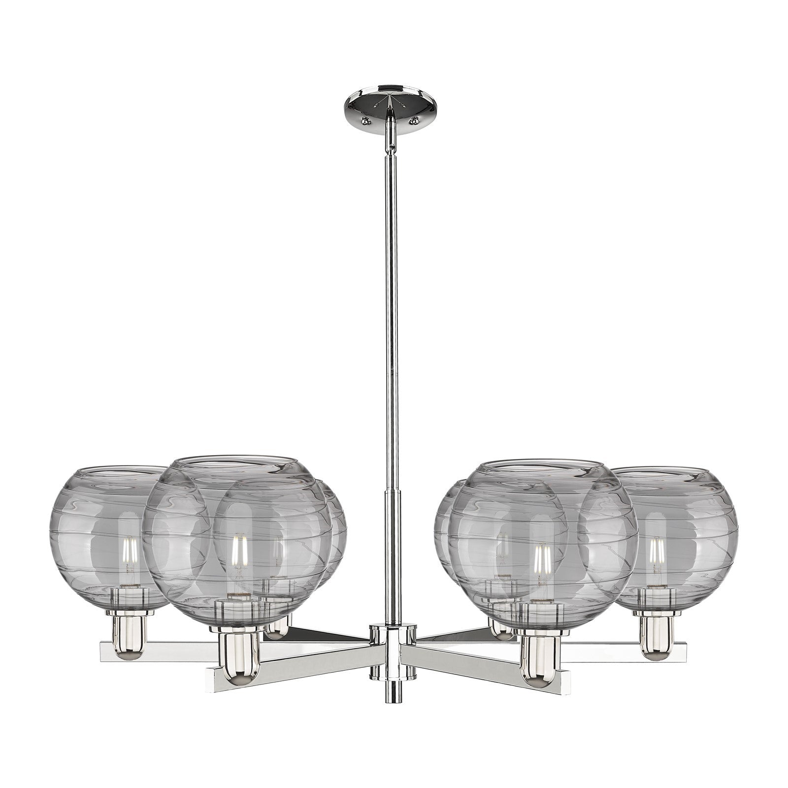 Innovations Athens Deco Swirl 38in 6-Light Chandelier | Industrial Polished Nickel and Light Smoke Glass | Kitchen Island & | Model 716-6CR-PN-G1213-8SM