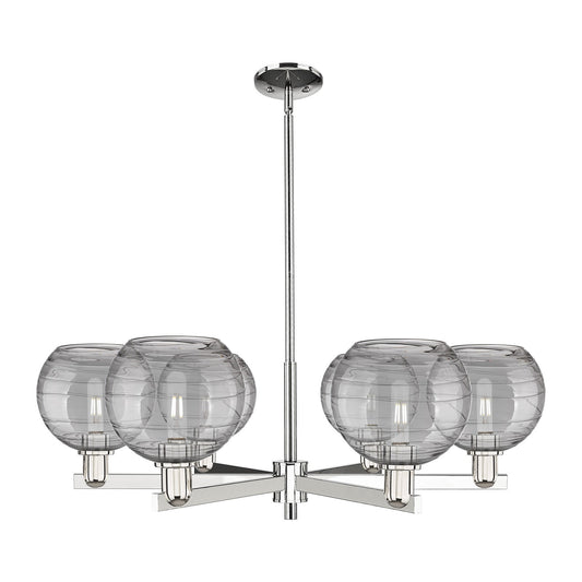 Innovations Athens Deco Swirl 38in 6-Light Chandelier | Industrial Polished Nickel and Light Smoke Glass | Kitchen Island & | Model 716-6CR-PN-G1213-8SM