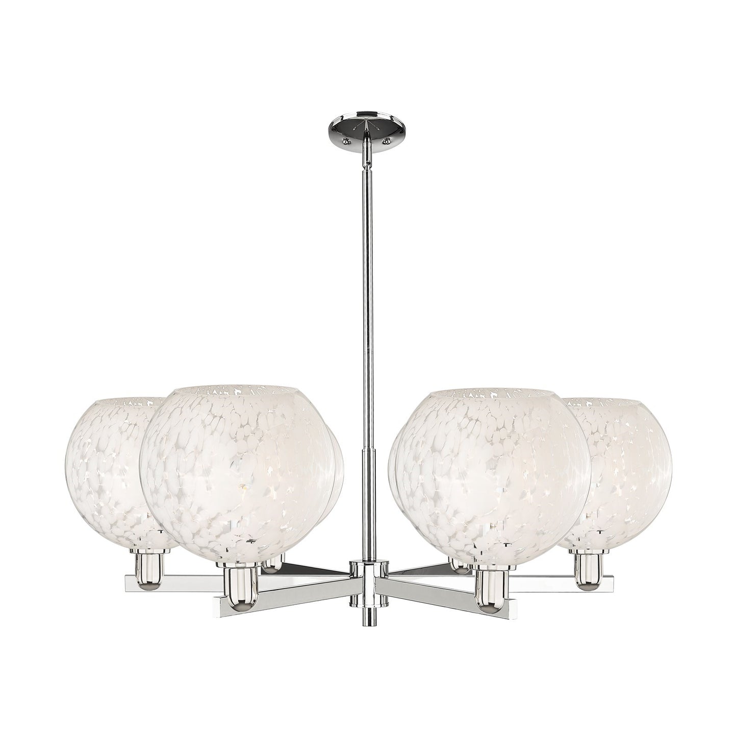 Innovations Lighting Arcadia 40in 6-Light Chandelier | Industrial Modern Polished Nickel and White Mouchette Glass | Dining | Model 716-6CR-PN-G1216-10WM