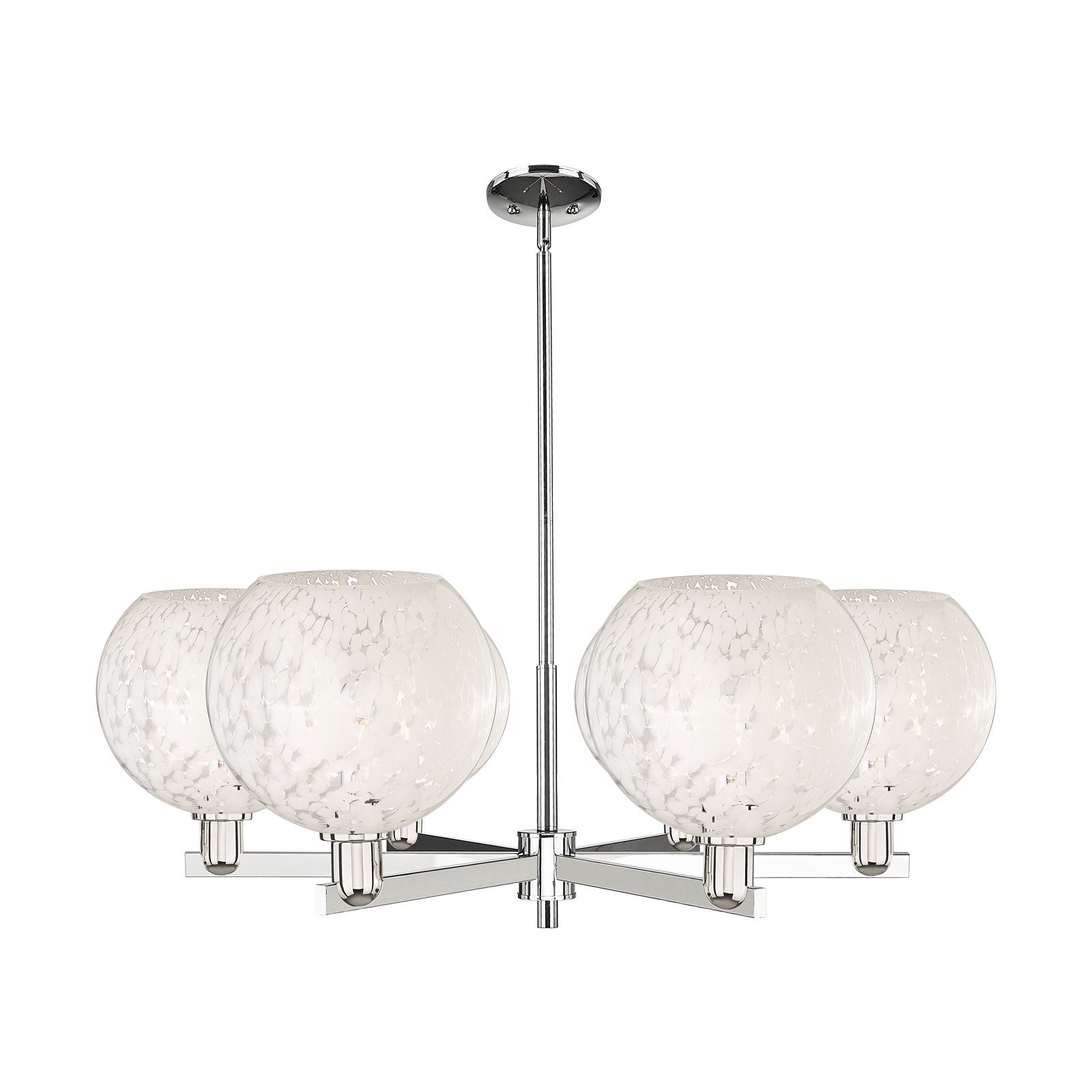 Innovations Lighting Arcadia 40in 6-Light Chandelier | Industrial Modern Polished Nickel and White Mouchette Glass | Dining | Model 716-6CR-PN-G1216-10WM
