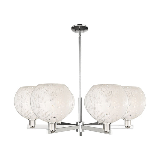 Innovations Lighting Arcadia 40in 6-Light Chandelier | Industrial Modern Polished Nickel and White Mouchette Glass | Dining | Model 716-6CR-PN-G1216-10WM