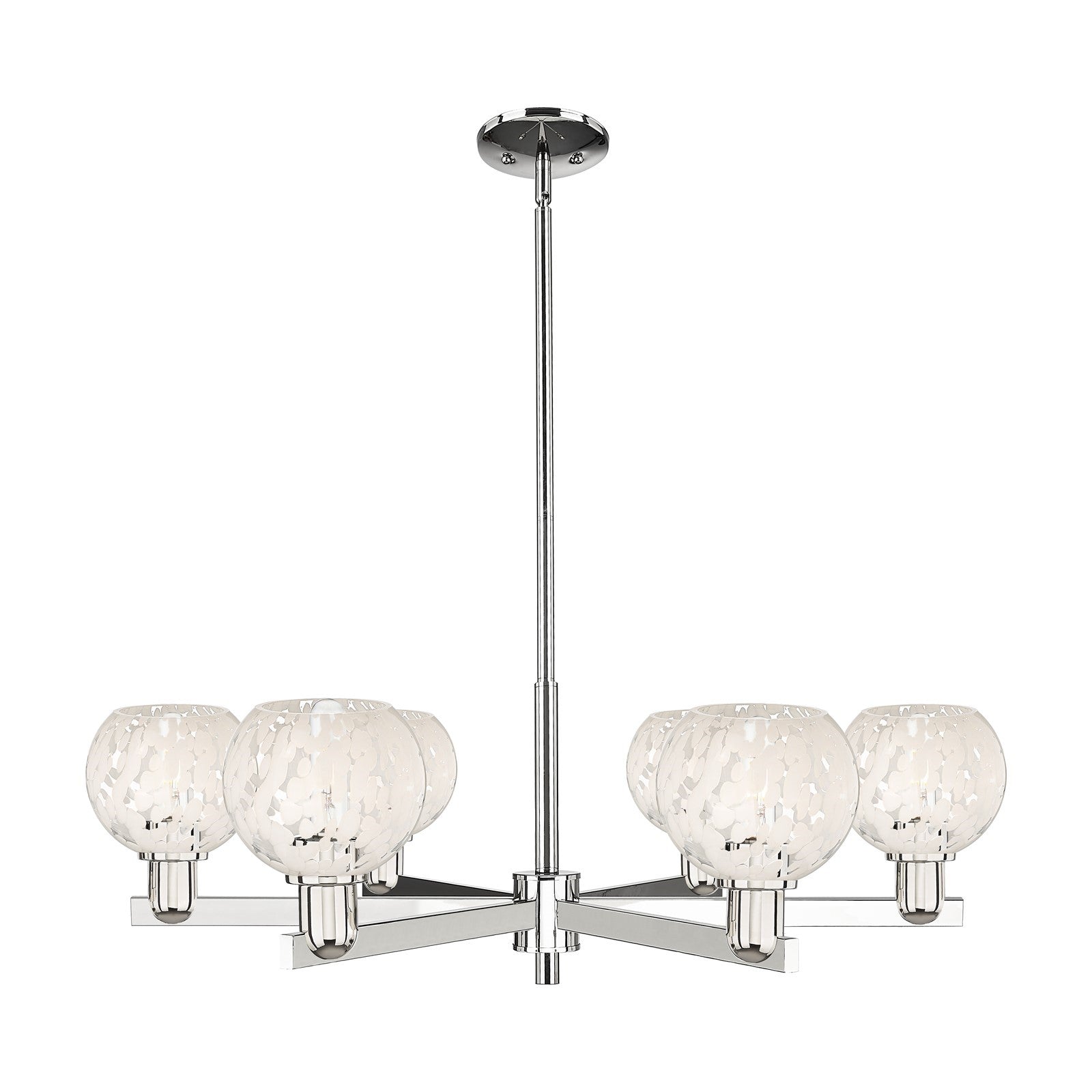 Innovations Lighting Arcadia 36in 6-Light Chandelier | Industrial Polished Nickel and White Mouchette Glass | Dining Room & | Model 716-6CR-PN-G1216-6WM