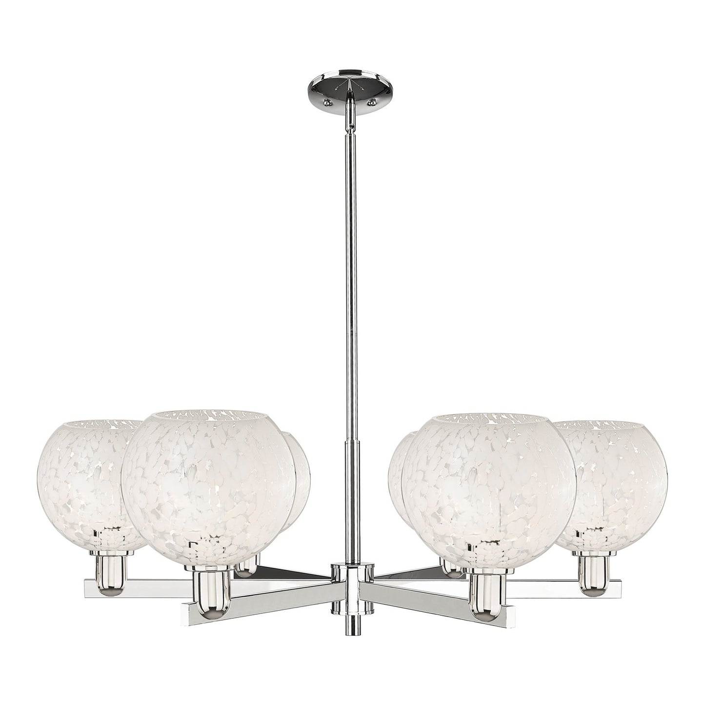 Innovations Lighting Arcadia 38in 6-Light Chandelier | Industrial Polished Nickel and White Mouchette Glass | Dining Room & | Model 716-6CR-PN-G1216-8WM