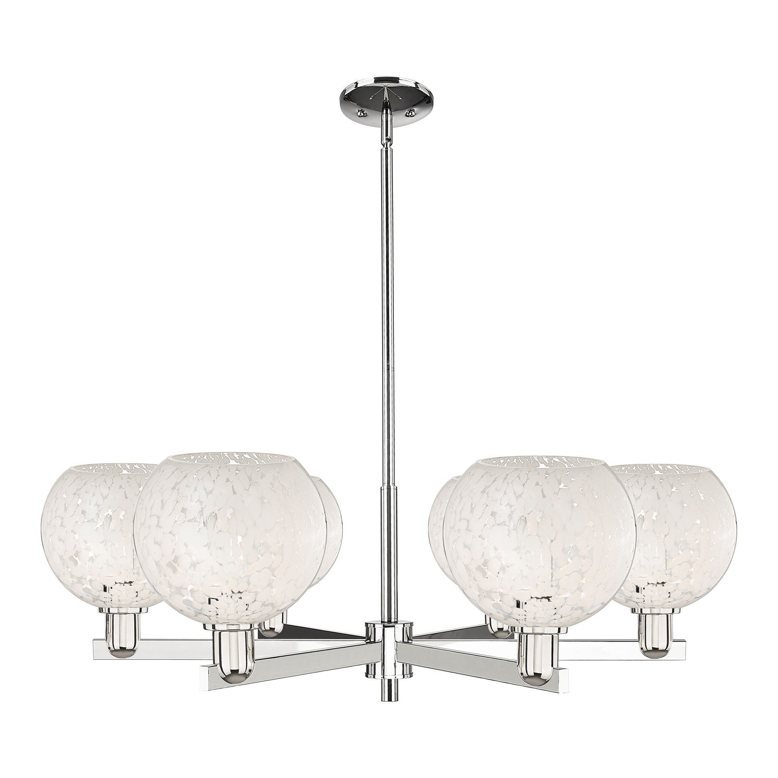 Innovations Lighting Arcadia 38in 6-Light Chandelier | Industrial Polished Nickel and White Mouchette Glass | Dining Room & | Model 716-6CR-PN-G1216-8WM