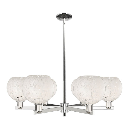 Innovations Lighting Arcadia 38in 6-Light Chandelier | Industrial Polished Nickel and White Mouchette Glass | Dining Room & | Model 716-6CR-PN-G1216-8WM