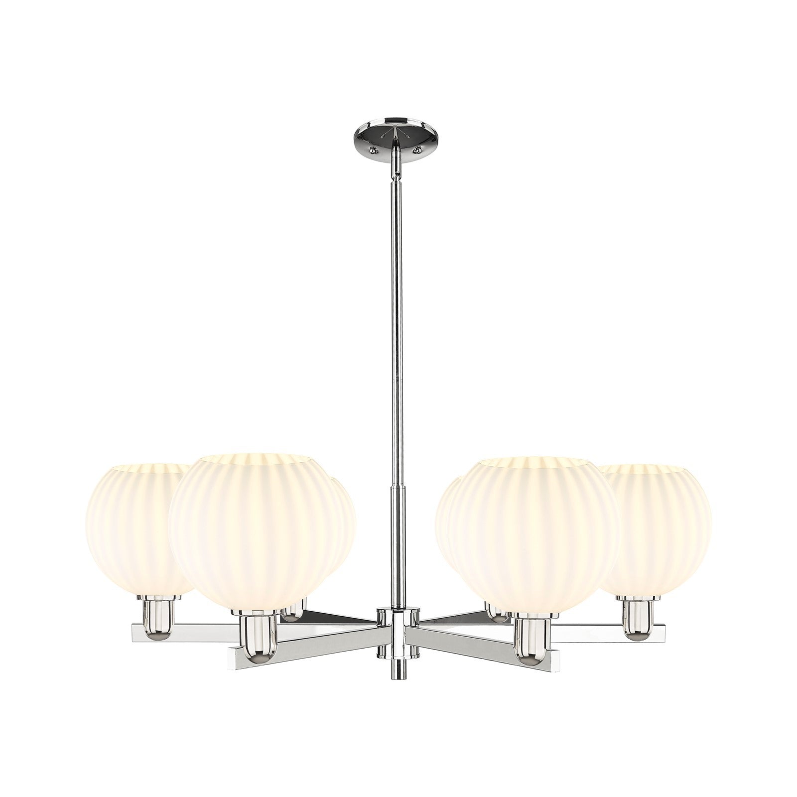 Innovations Lighting Arcadia 38in 6-Light Chandelier | Industrial Polished Nickel and White Venetian Glass | Dining Room & | Model 716-6CR-PN-G1217-8WV