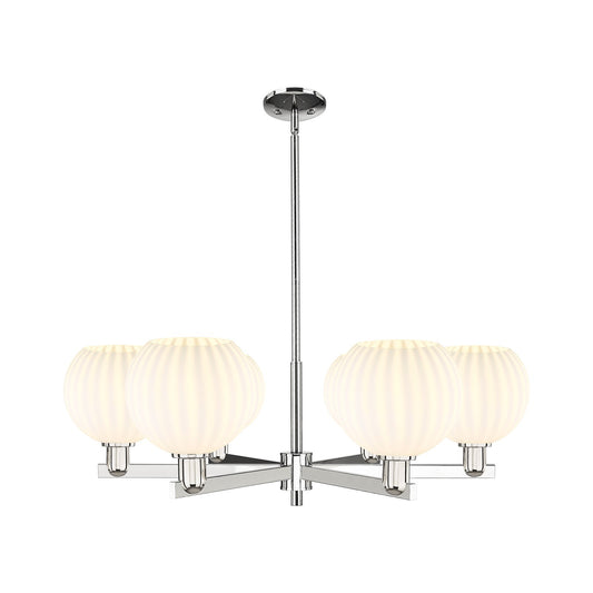 Innovations Lighting Arcadia 38in 6-Light Chandelier | Industrial Polished Nickel and White Venetian Glass | Dining Room & | Model 716-6CR-PN-G1217-8WV