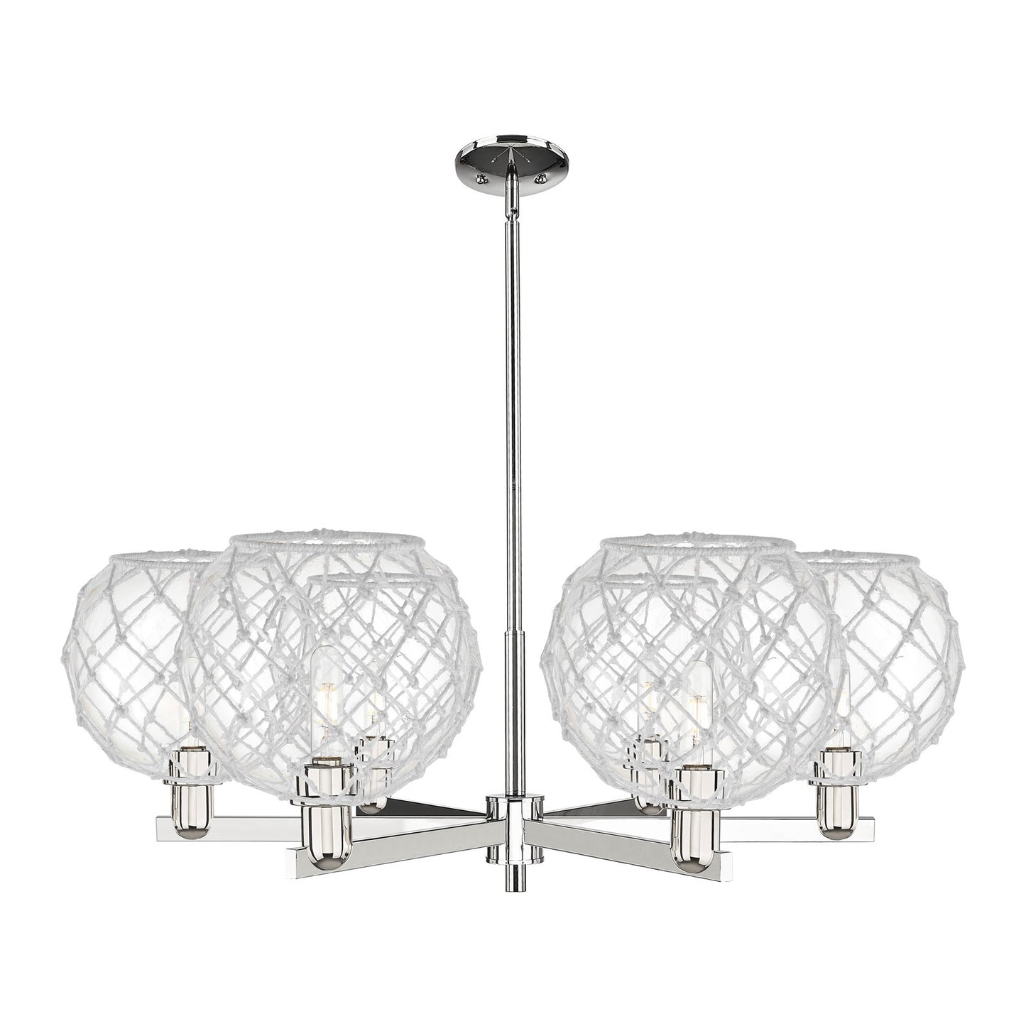 Innovations Farmhouse Rope 40in 6-Light Chandelier | Industrial Polished Nickel and Clear Glass with White Rope | Dining Room | Model 716-6CR-PN-G122-10RW