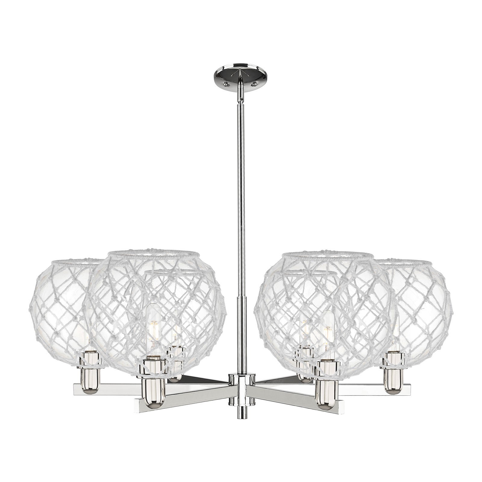 Innovations Farmhouse Rope 40in 6-Light Chandelier | Industrial Polished Nickel and Clear Glass with White Rope | Dining Room | Model 716-6CR-PN-G122-10RW