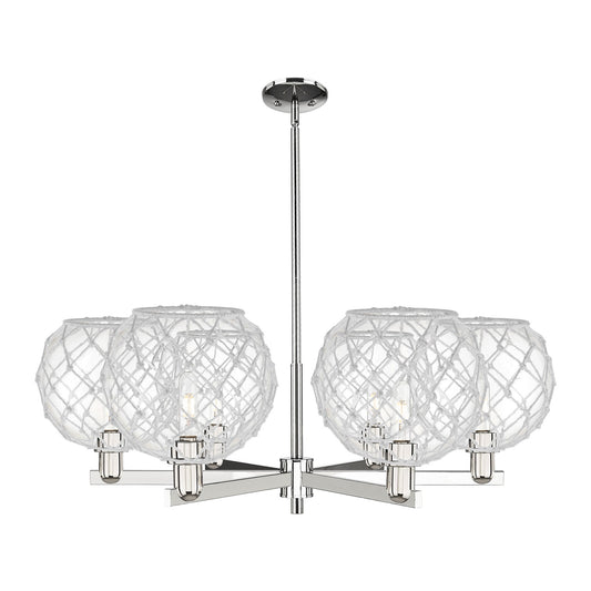Innovations Farmhouse Rope 40in 6-Light Chandelier | Industrial Polished Nickel and Clear Glass with White Rope | Dining Room | Model 716-6CR-PN-G122-10RW