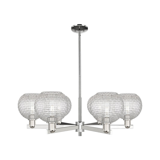 Innovations Athens 38in 6-Light Chandelier | Industrial Polished Nickel and Clear Basket Weave Glass | Dining Room & Living | Model 716-6CR-PN-G122C-8CL