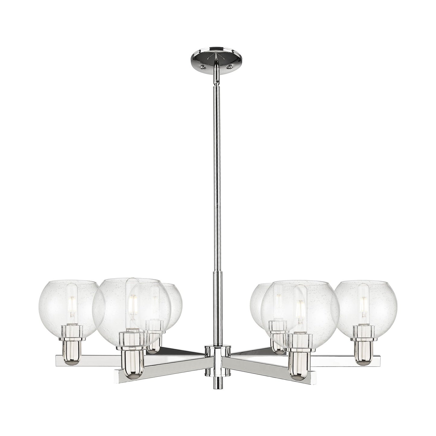 Innovations Athens 36in 6-Light Chandelier | Industrial Polished Nickel Steel and Seedy Glass | Dining Room & Living Room | Model 716-6CR-PN-G124-6