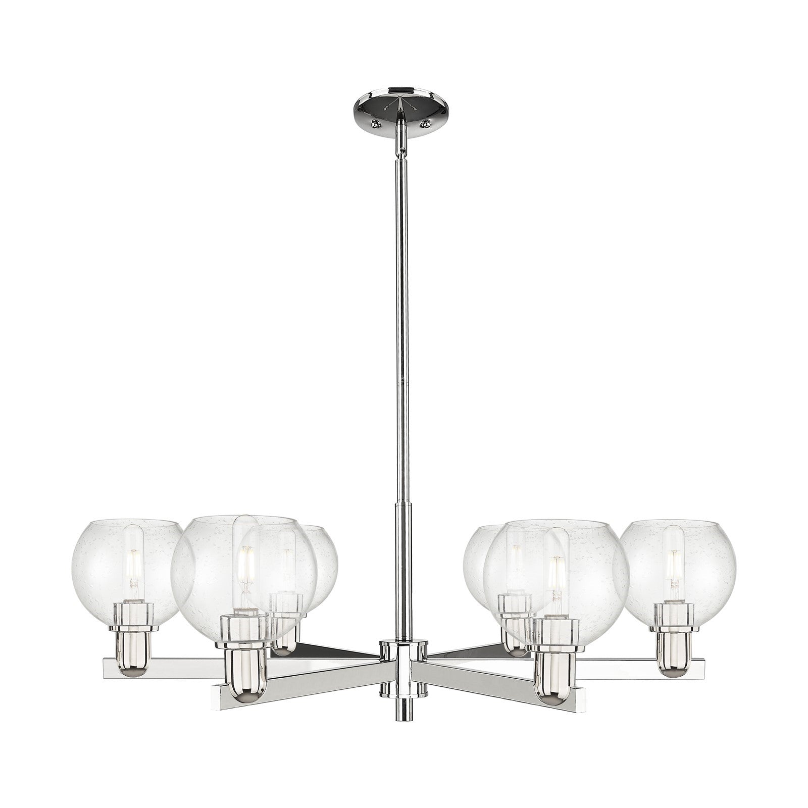 Innovations Athens 36in 6-Light Chandelier | Industrial Polished Nickel Steel and Seedy Glass | Dining Room & Living Room | Model 716-6CR-PN-G124-6