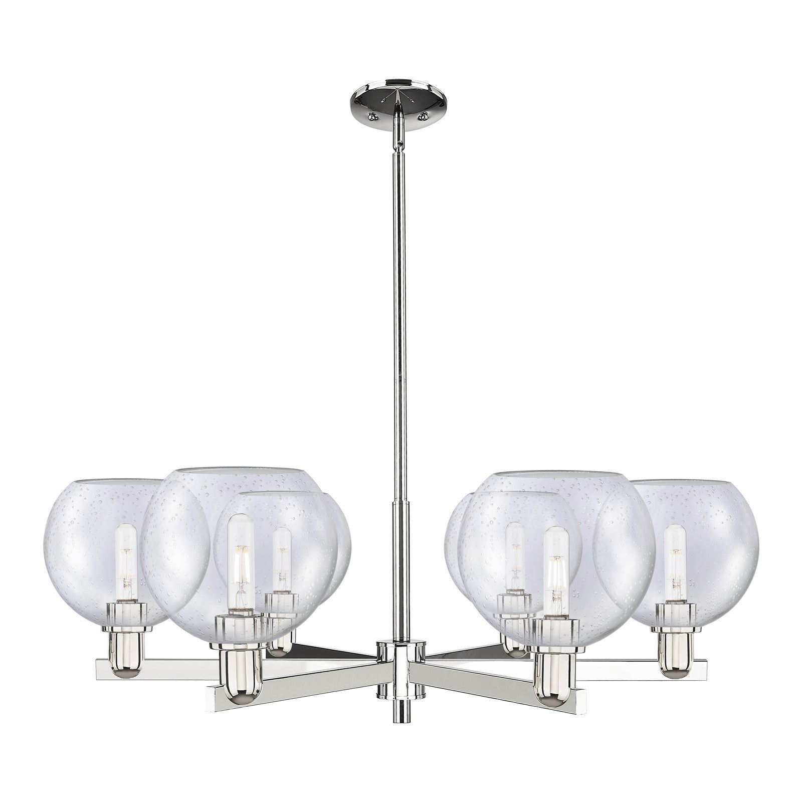 Innovations Athens 38in 6-Light Chandelier | Industrial Polished Nickel Steel and Seedy Glass | Dining Room & Living Room | Model 716-6CR-PN-G124-8