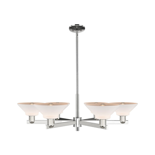 Innovations Orwell 38in 6-Light Chandelier | Industrial Polished Nickel and Matte White Glass | Dining Room & Living Room | Model 716-6CR-PN-G131