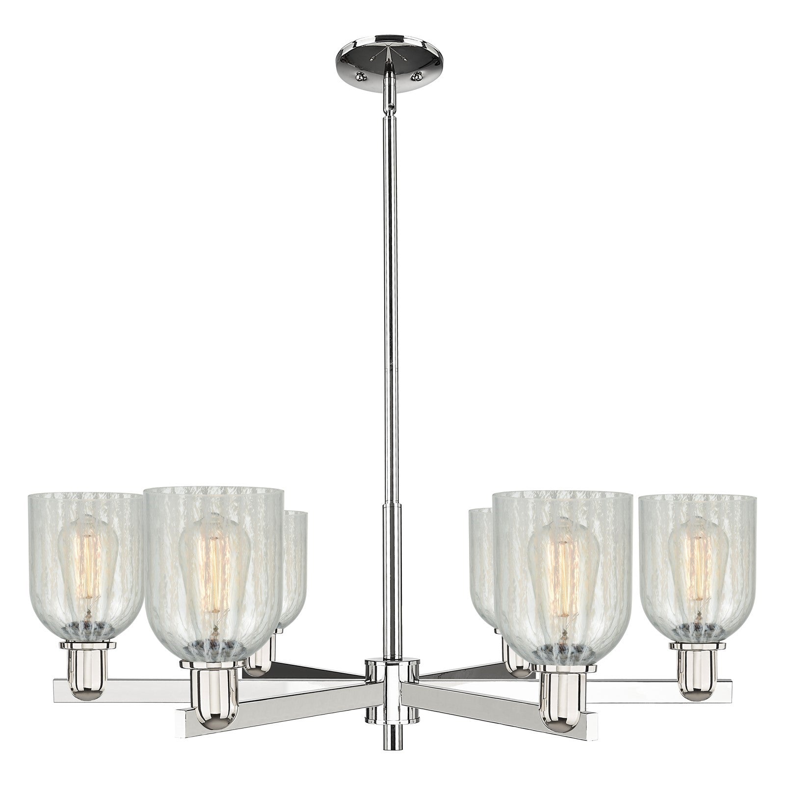 Innovations Caledonia 35in 6-Light Chandelier | Industrial Polished Nickel and Mouchette Glass | Dining Room & Living Room | Model 716-6CR-PN-G2511