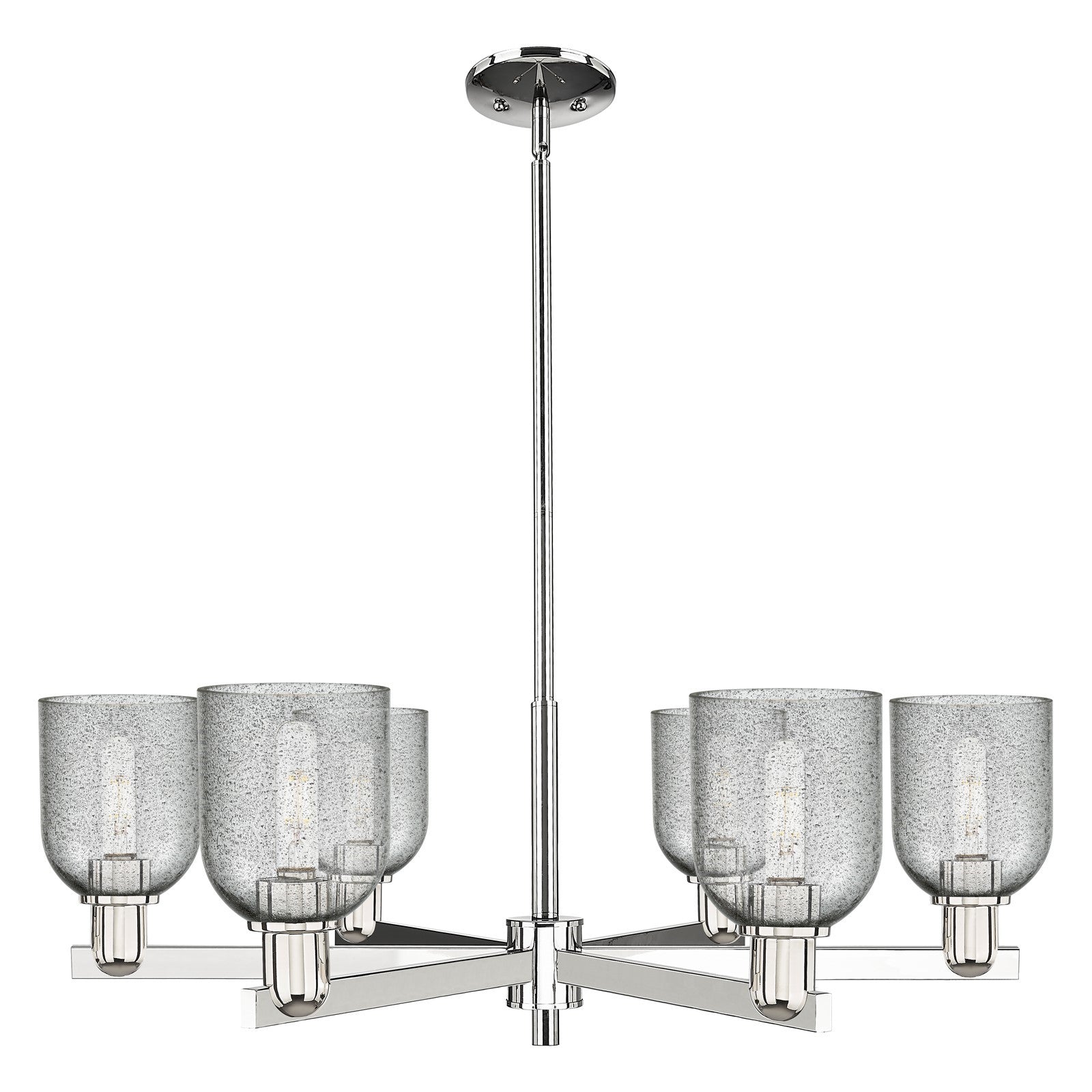 Innovations Caledonia 35in 6-Light Chandelier | Industrial Polished Nickel and Charcoal Glass | Dining Room & Living Room | Model 716-6CR-PN-G257